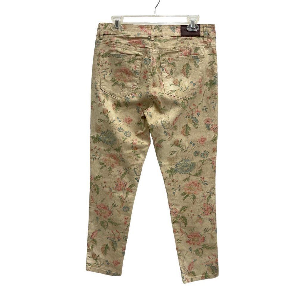Ralph Lauren Women Floral Beige Pants Premier Skinny Ankle 5 Pockets Size 8 - Picture 3 of 14